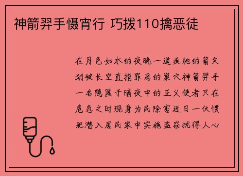 神箭羿手慑宵行 巧拨110擒恶徒